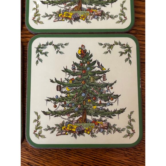 Spode Coasters Set of 6 Cork Back Christmas Tree Holidays Festive Traditional - Picture 3 of 7